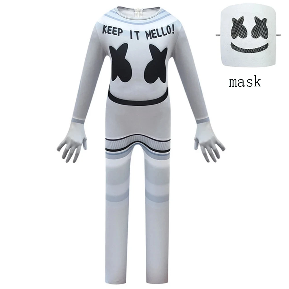 Kids Halloween Costume Boys Marshmello DJ Mask Interesting Jumpsuit Headgear Hoodies Suit Music Christmas Party Costume for Kids