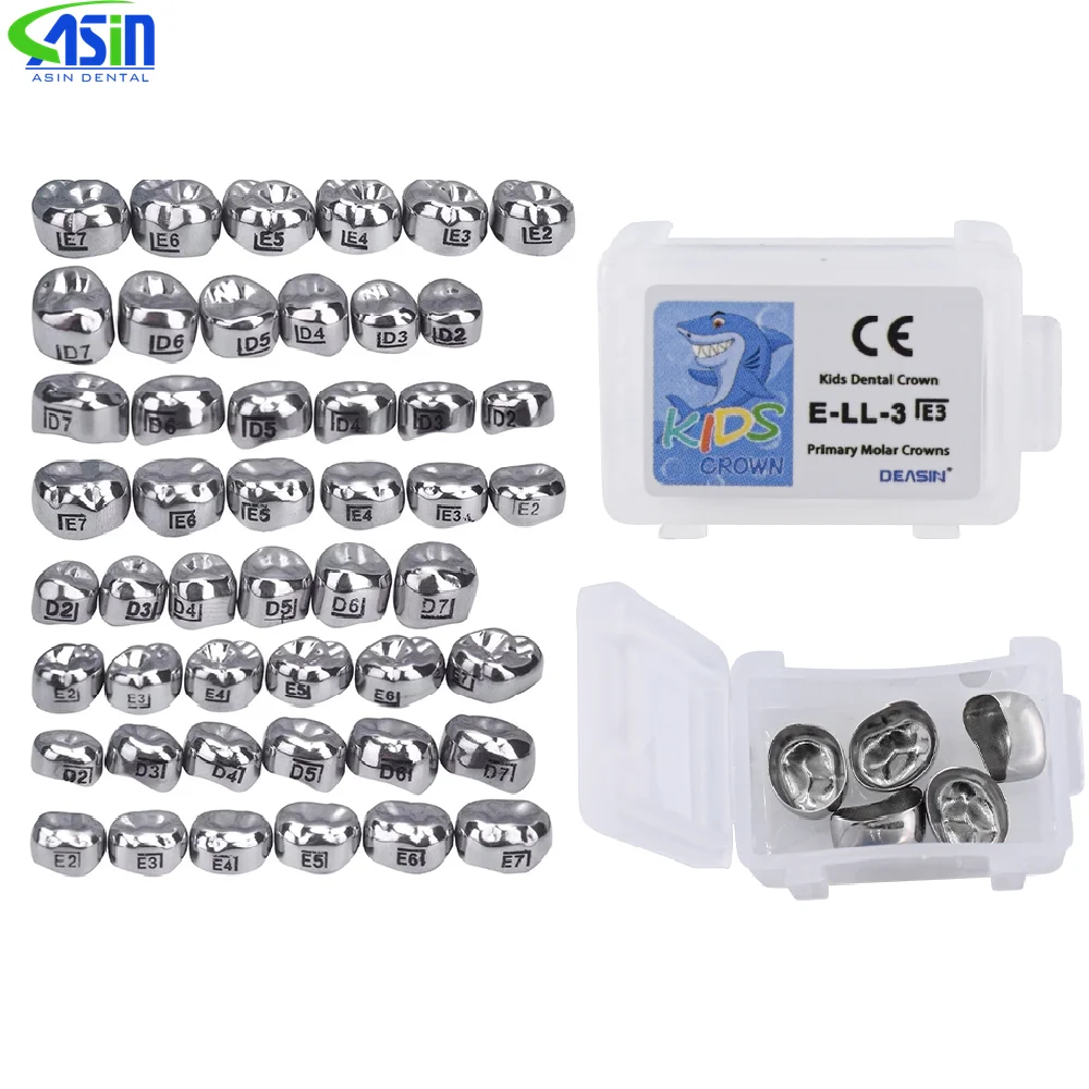 5 stks/doos Kronen Molaire Tanden Tandarts gereedschap Tandheelkundige Kroon Kids Primaire Molaire Refill Rvs voor Bovenste/Onder Links/Rechts