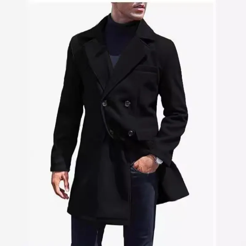 New Large Size Wool Coat Mens Casual Jacket Medium and Long Double-breasted Blends for Men