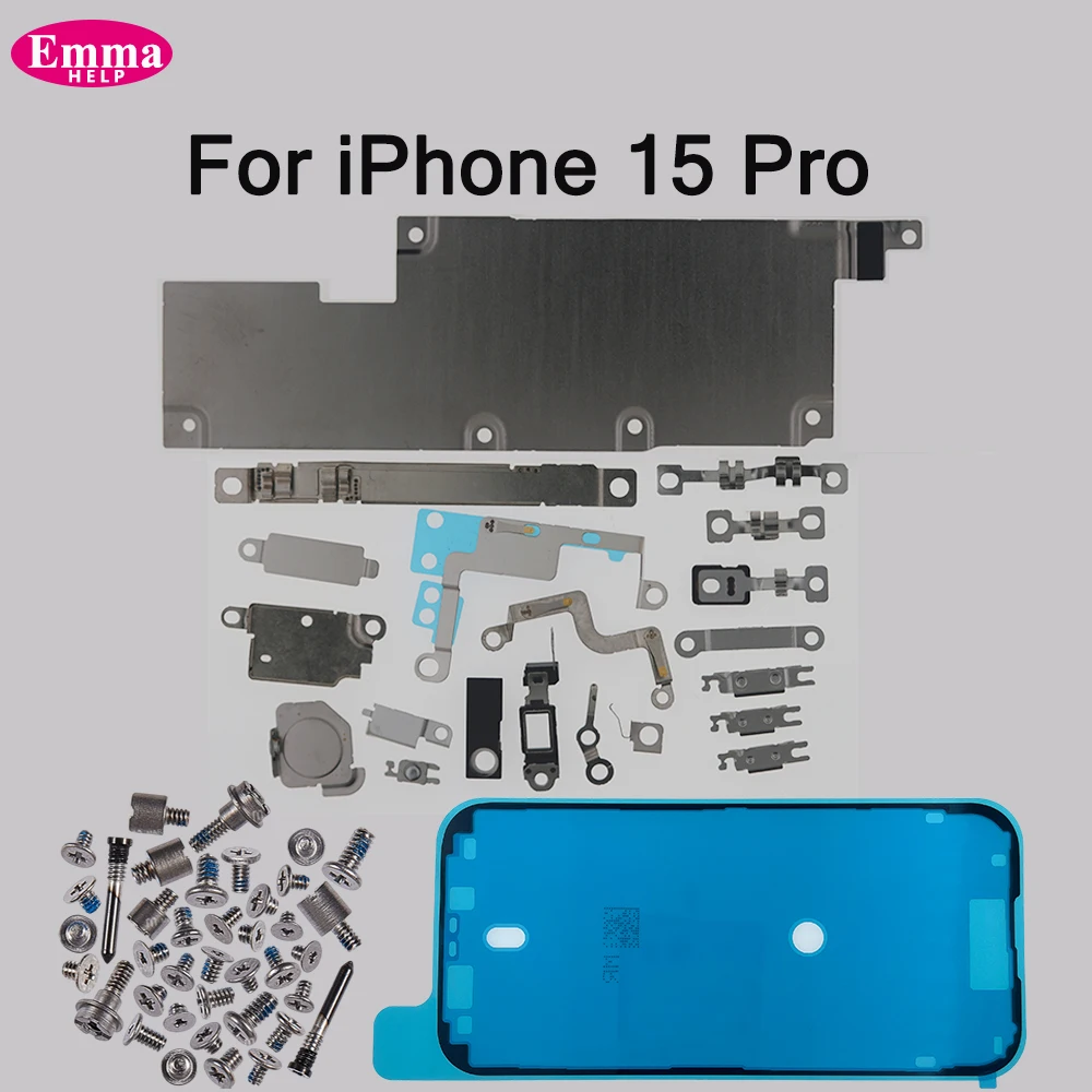 Kompletny zestaw małych metalowych elementów wewnętrznych wsporników + wszystkie śruby do iPhone 15, 16 Pro Max, Plus. — zdjęcie produktu 5