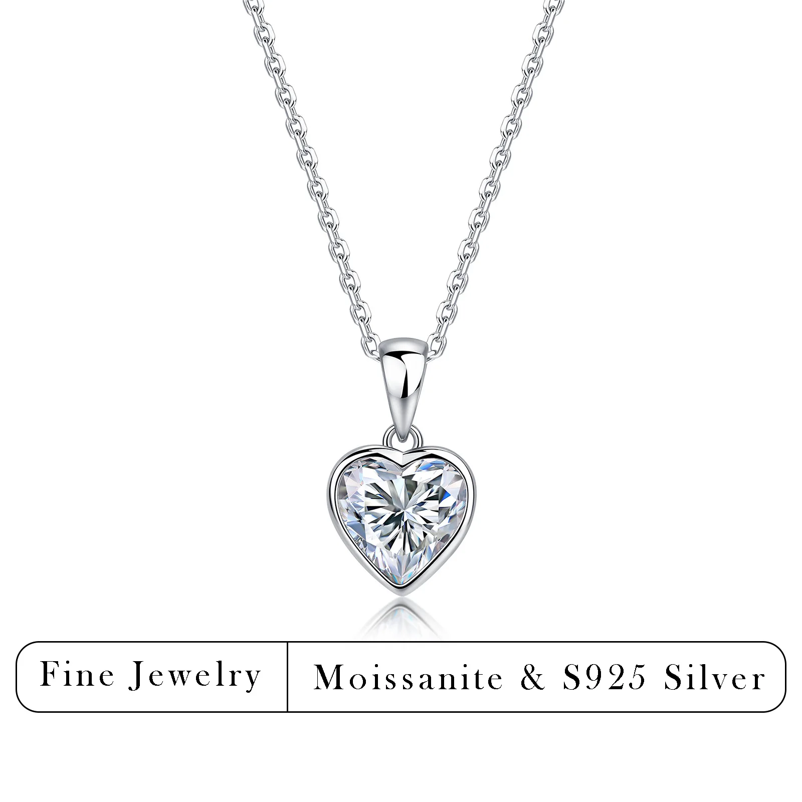 1CT 2CT 3CT Heart Moissanite Pendant Necklace S925 Sterling Silver 3EX Heart Cut Women Valentine Jewelry