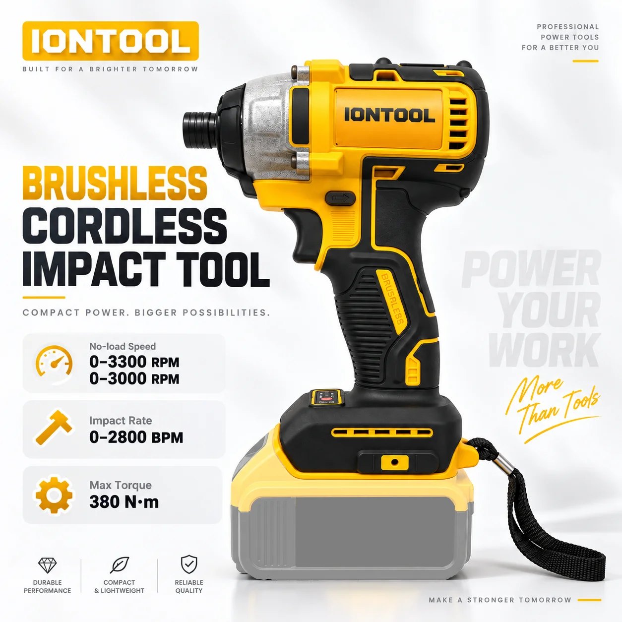 IONTOOL Handheld Yellow Cordless Impact Driver 3300rpm For Furniture Assembly and Cabinet Installation and Screwdriving Work
