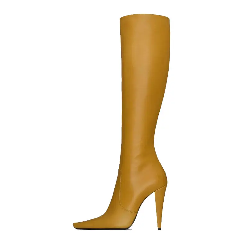 bottes-longues-avant-gardistes-pour-femmes-hauteur-genou-a-bout-carre-pointu-talon-haut-conique-sculpte-tige-souple-imprime-serpent-et-couleur-unie