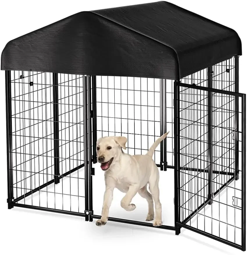 

Dog Kennel Outdoor, Dog House with Roof Waterproof Cover for Medium to Small Dog Outside 4ft x 4ft x 4.5ft, Pet Enclosures Crate
