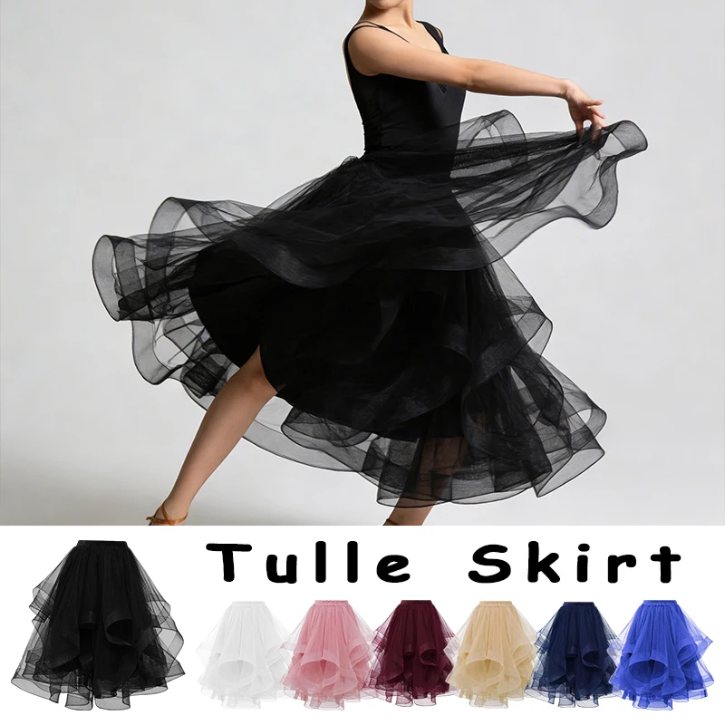 

Fashion Latin Dance Tulle Skirt Women Irregular Mesh A-line Fluffy Skirt Sweet Evening Party Bridesmaid Fishtail Wave Skirts