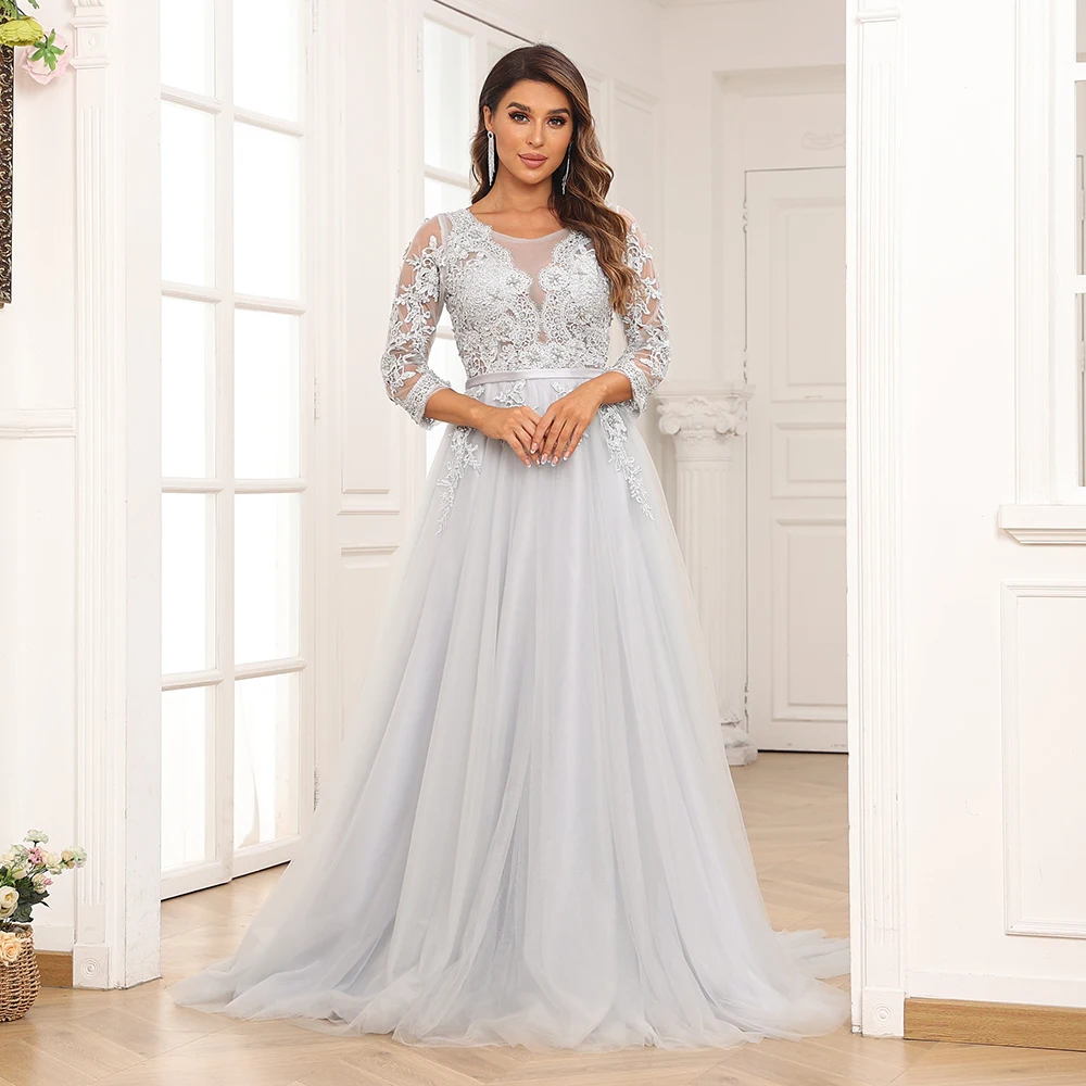 

Elegant Lace Prom Dress A-line with Sheer Neckline and Half Sleeves for Women, Perfect Formal Evening Party Gown
