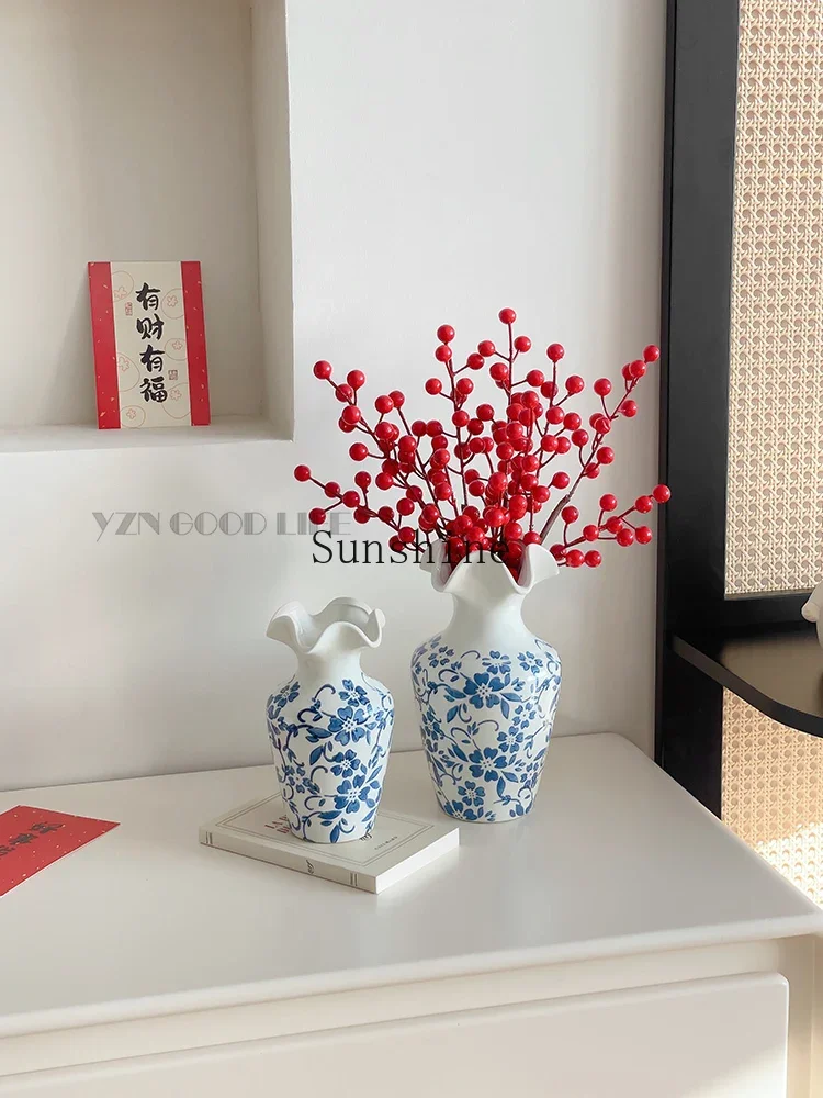 Porcelain vase ornament living room water-raised flower arrangement dried flower advanced sense