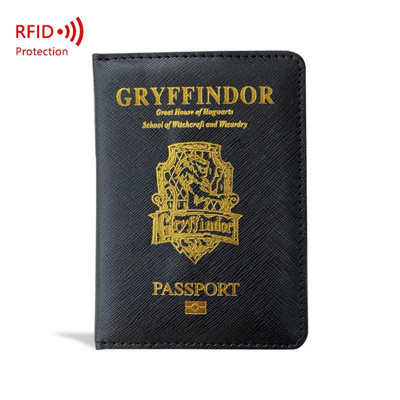 Harry Potter PU Leather Passport Travel Document Wallet Card Holder Hogwarts Magic School Pattern Protective Cover