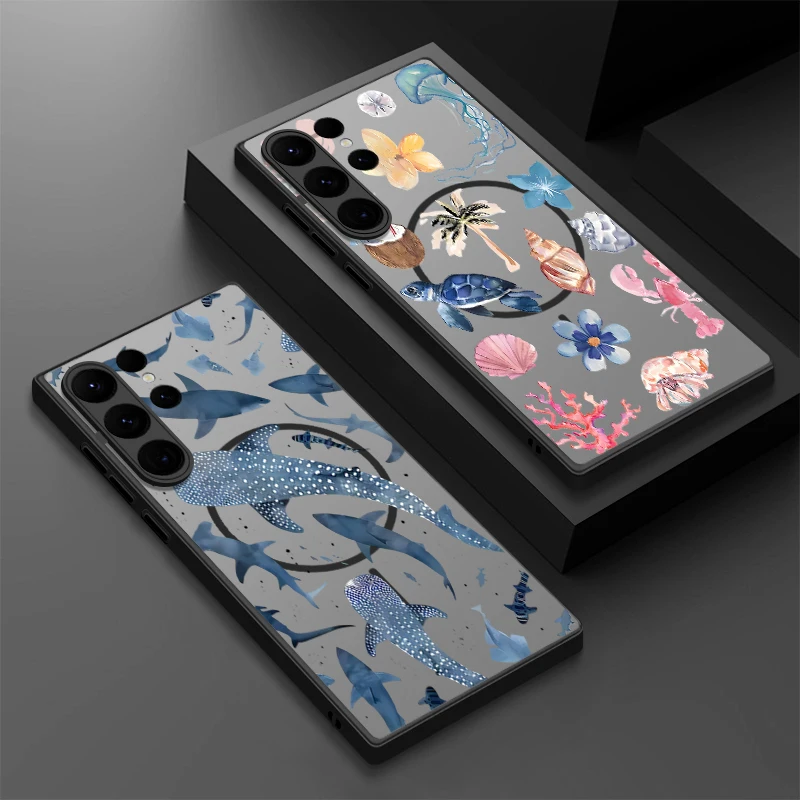 Walhai-Muster Magnetische Hülle für Samsung Galaxy S26 S25 S24 S22 Ultra S24 S23 S25 FE für Magsafe Matte Harte Handyhülle