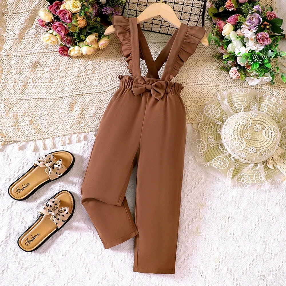 

Girls' Summer Jumpsuit Solid Color Baby Girl Outfit Casual Outings Children Clothing