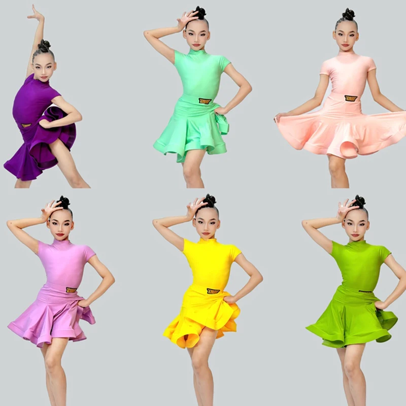 Fashion Children\'S National Standard Ballroom Dance Dresses Girls Short Sleeves Samba Latin Dance Competition Costumes SL10639