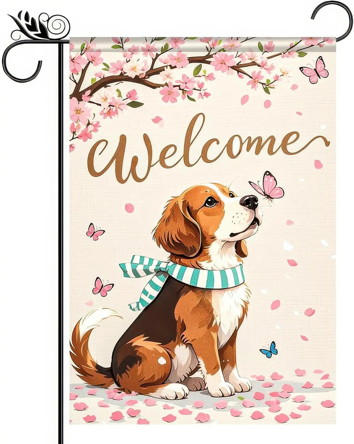 Welcome Spring Garden Flag 12x18 Inch Double Sided Beagle Blossoms Seasonal Small Flags For Outside Outdoor Decor Yard Farmh GGO