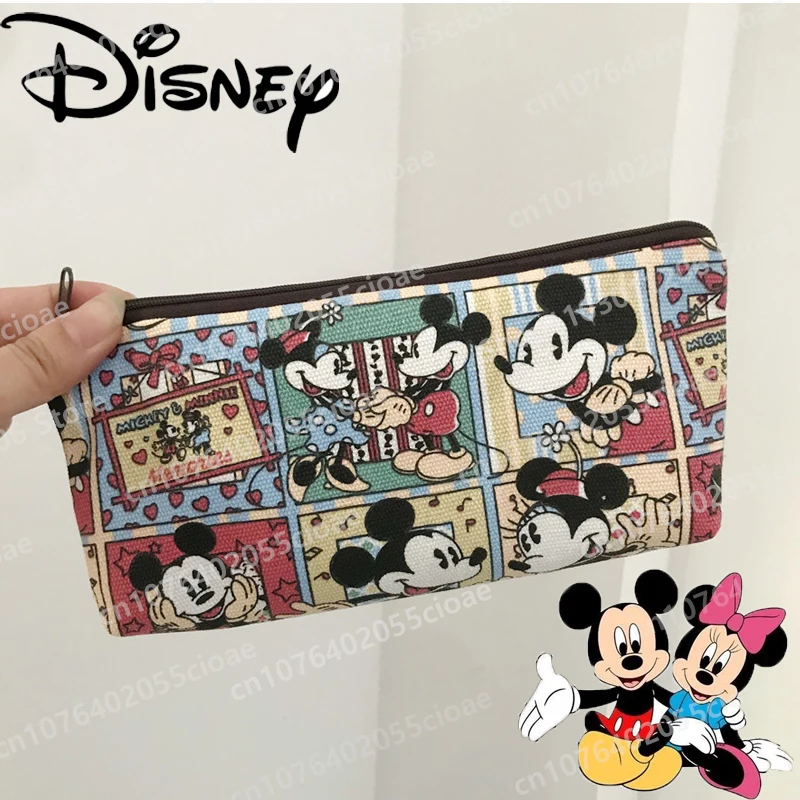 

Disney Cartoon Mickey Mouse Vintage Canvas Pen Bag Large Capacity Pencil Box Student Prizes School Stationery Supply Kids Gifts