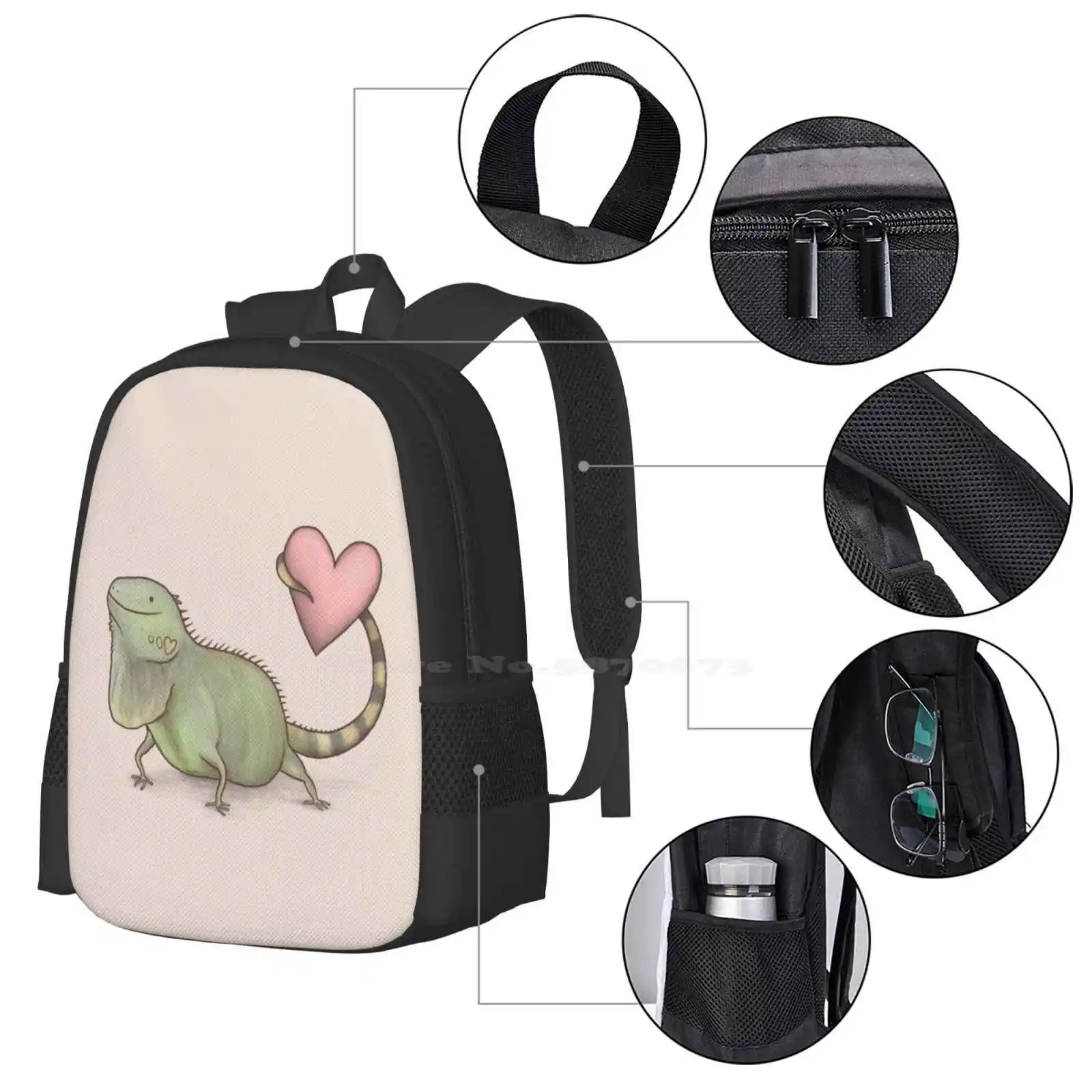 Iguana Love You School Bag zaino di grande capacità Laptop You Heart Cute Valentine rettili Iguanas Kawaii Dragon Bearded Smile