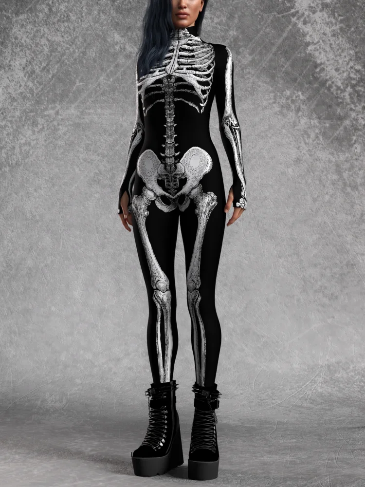 IOOTIANY Damen Grüner Sexy Horror-Skelett-Geister-Bodysuit-Set Halloween Karneval Party Aerial Bühnenauftritt Kostüm-Set – Detail 20