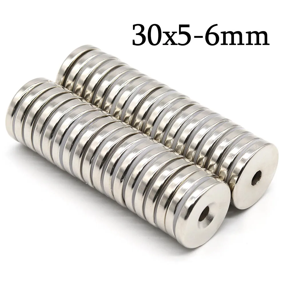 

30x5-6mm Super Strong Round Neodymium Magnet Powerful with holes Magnets N35 Permanent Magnetic NdfeB Refrigerator Magnet