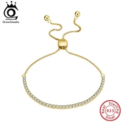 ORSA JEWELS 925 Sterling Silver Tennis Bracelets for Women AAA Cubic Zircon Clear Crystal Link Bracelet Silver Jewelry OSB43