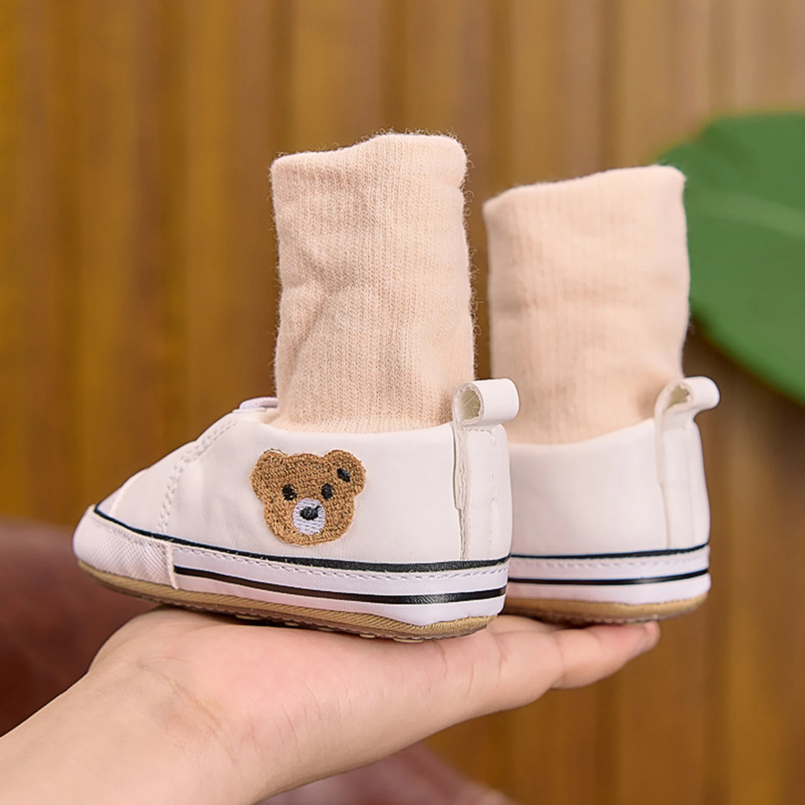 0-12months Baby girls boys First Walking Shoes Cartoon Bear Non-slip Soft Sole High Sock Shoes Sneakers
