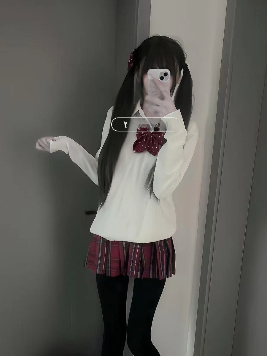 

Оригинальный вязаный длинный светящийся белый свитер JK202020, комплект Faion для девочек с юбкой с принтом сакуры, школьная одежда для сна