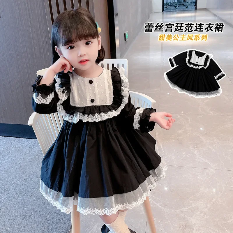 Girls Dress Kids Dresses Autumn Spring 2022 New Long Sleeve Lace Vintage Dress Children Party Dress Vestidos Girls Clothes 2-7Y