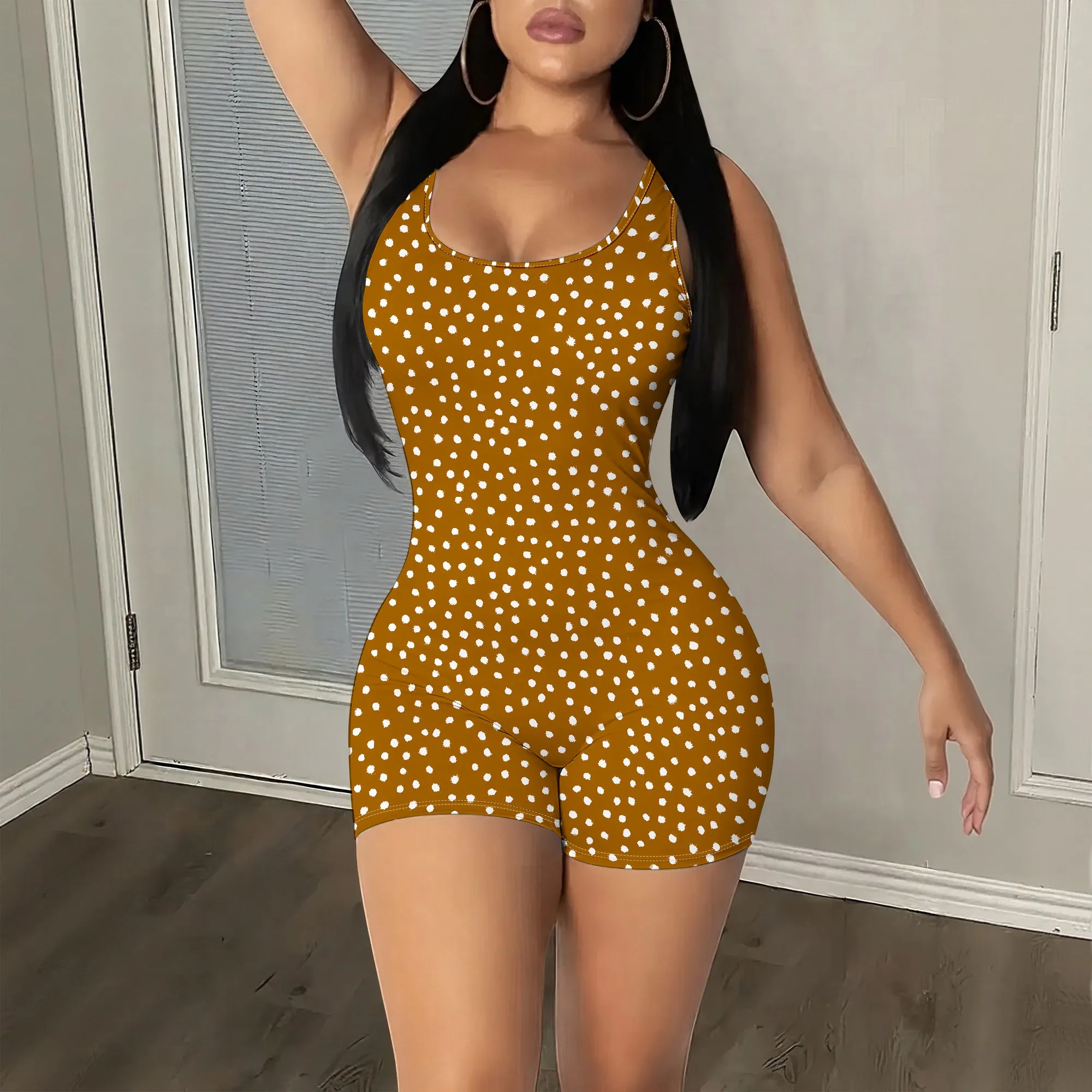 Polka Dot, Sleeveless Romper, Retro Print, Bodycon Jumpsuit, Summer Party Outfit, S-2XL