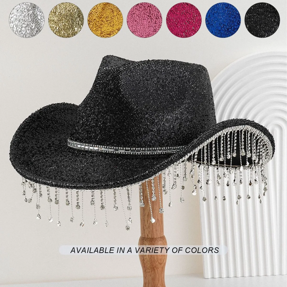 

HongLuan Black Tassels Cowboy Hats Women & Western Cowboy Hat Rhinestone Woman for Cowgirl Costume, Cowboy Accessories for Man