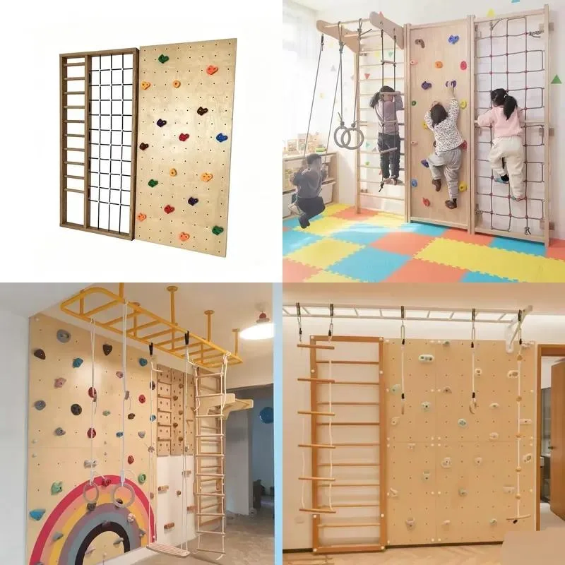 Children Wooden Climbing Wall Indoor Climbing Boards Customized for Family Amusement Park Use
