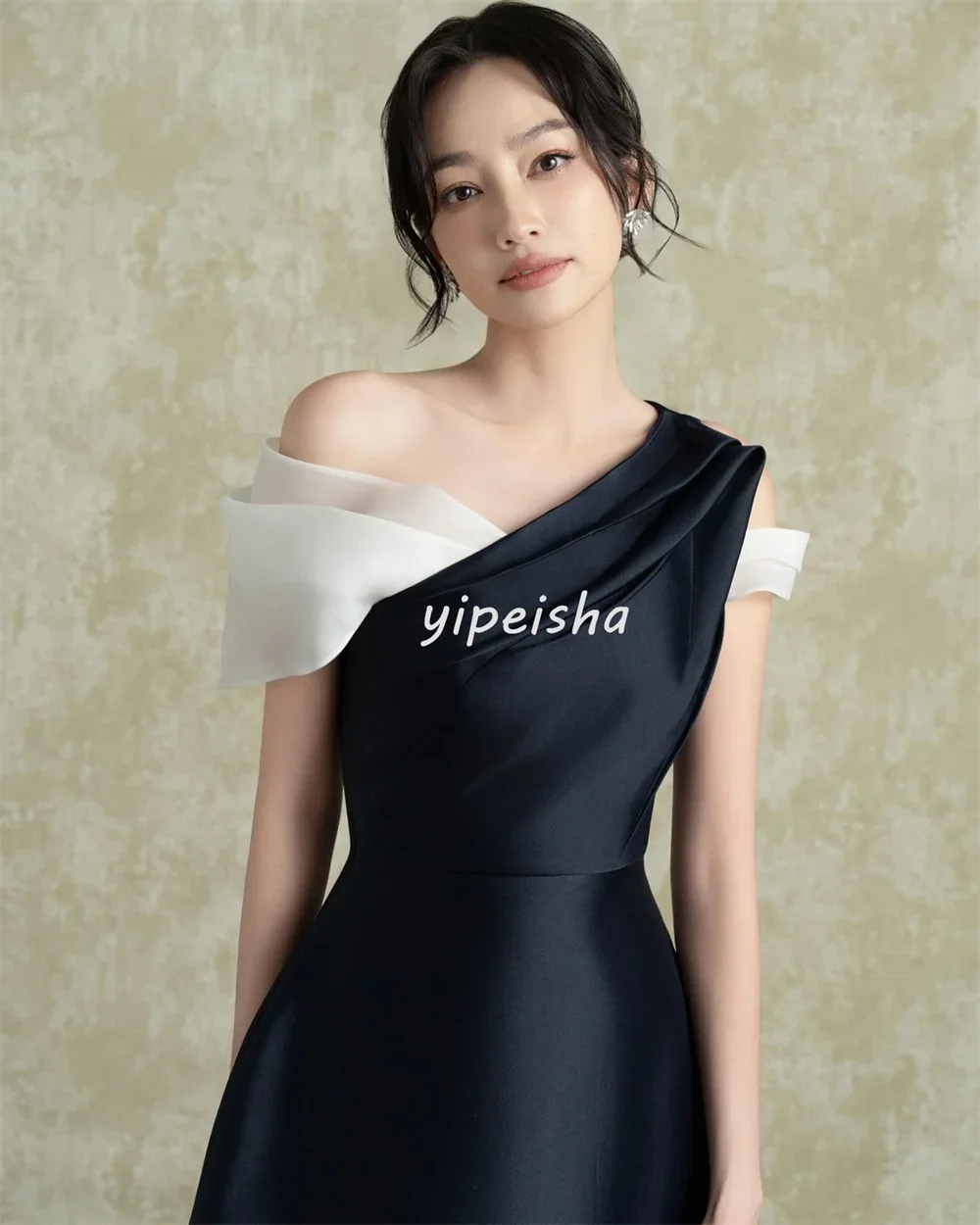 Customized Unisex Matching Fashion Pleat Ruched A-line Off-the-shoulder Midi Dresses Bespoke Occasion Dresses Classic Casual