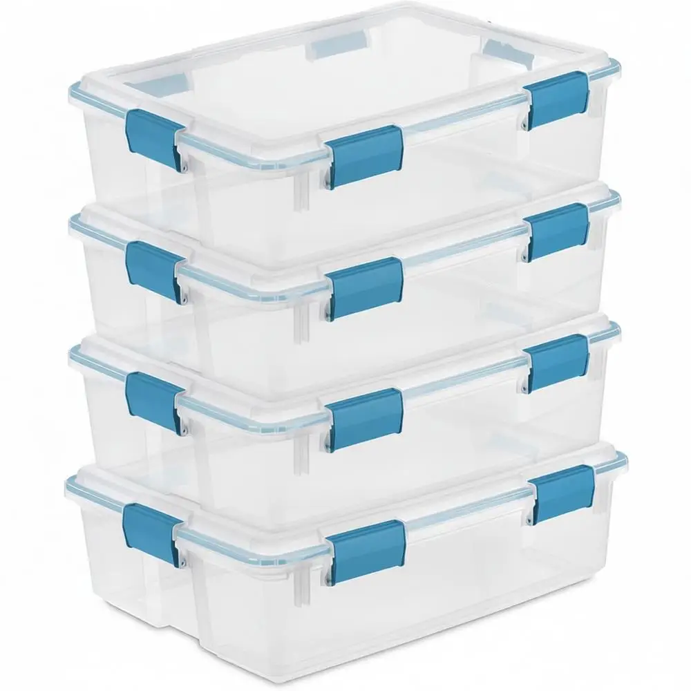 

4-Pack Gasket Box, Storage Organizer Bins with Lids, 37 Quart, Clear Plastic Containers, Bedroom, Bathroom, Garage, Basement, At