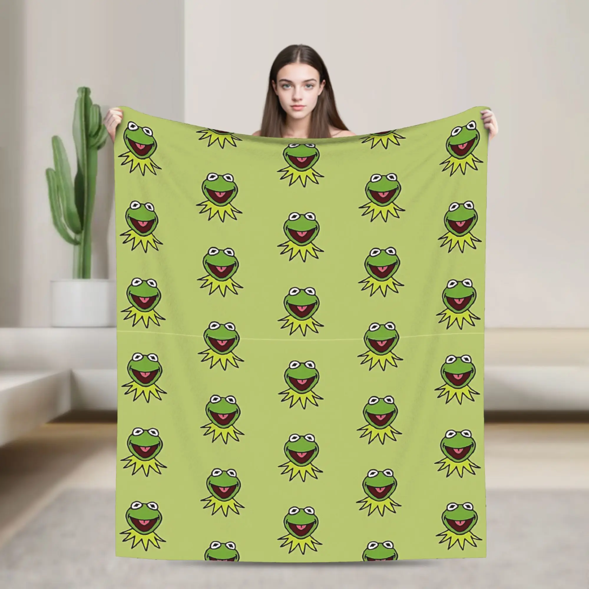 Cute Kermit The Frog Blankets Flannel Soft Throw Blankets for Car Sofa Couch Bedspread