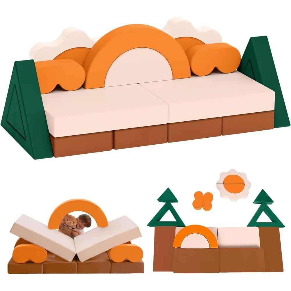 

18PCS Modular Kids Play Couch - Junlge Theme Toddler Couch Building Fort, Convertible Sofa Foam Couch, Multifunctional Kids Sofa