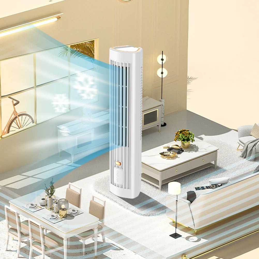 Bladeless Floor Tower Fan USB Rechargeable 1200mAh Electric Table Fans Household Air Cooler for Home Kitchen Bedroom Living Room
