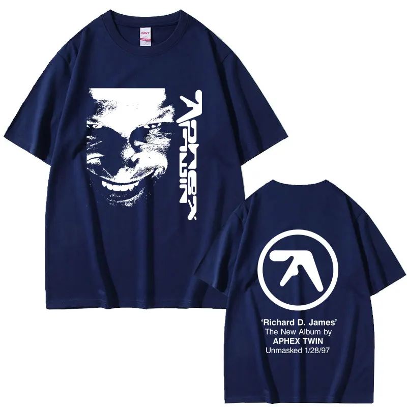 Aphex التوأم الوجه الجرافيك تي شيرت ريتشارد دي جيمس ألبوم تي شيرت مطبوع الرجال النساء موضة الإلكترونية موسيقى البوب تي شيرتات قصيرة الاكمام