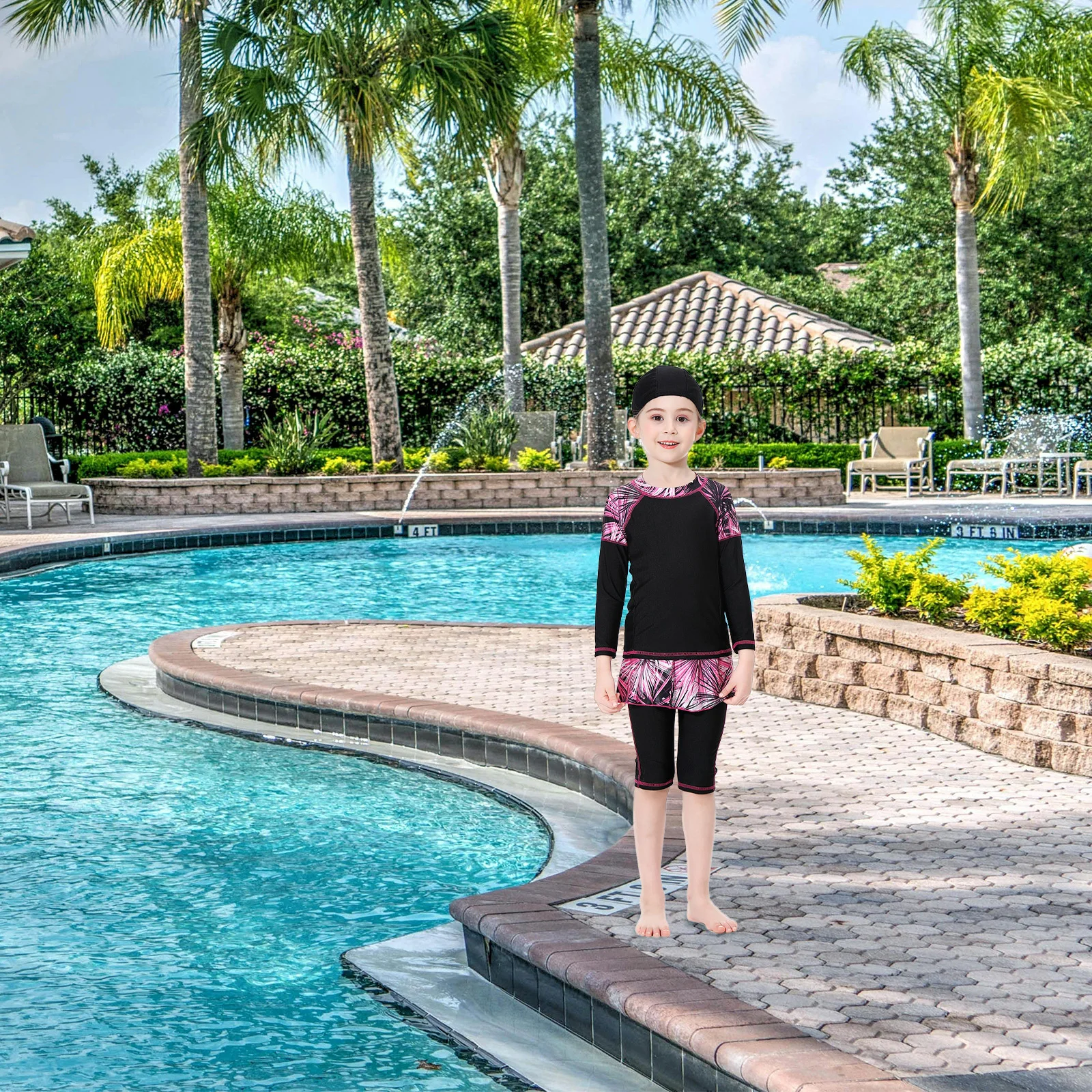 

Swimwear Set Sleeve Modest Beachwear For Teen 150Cm Black Swimming Surfing Holiday Modest Swimwear Diving