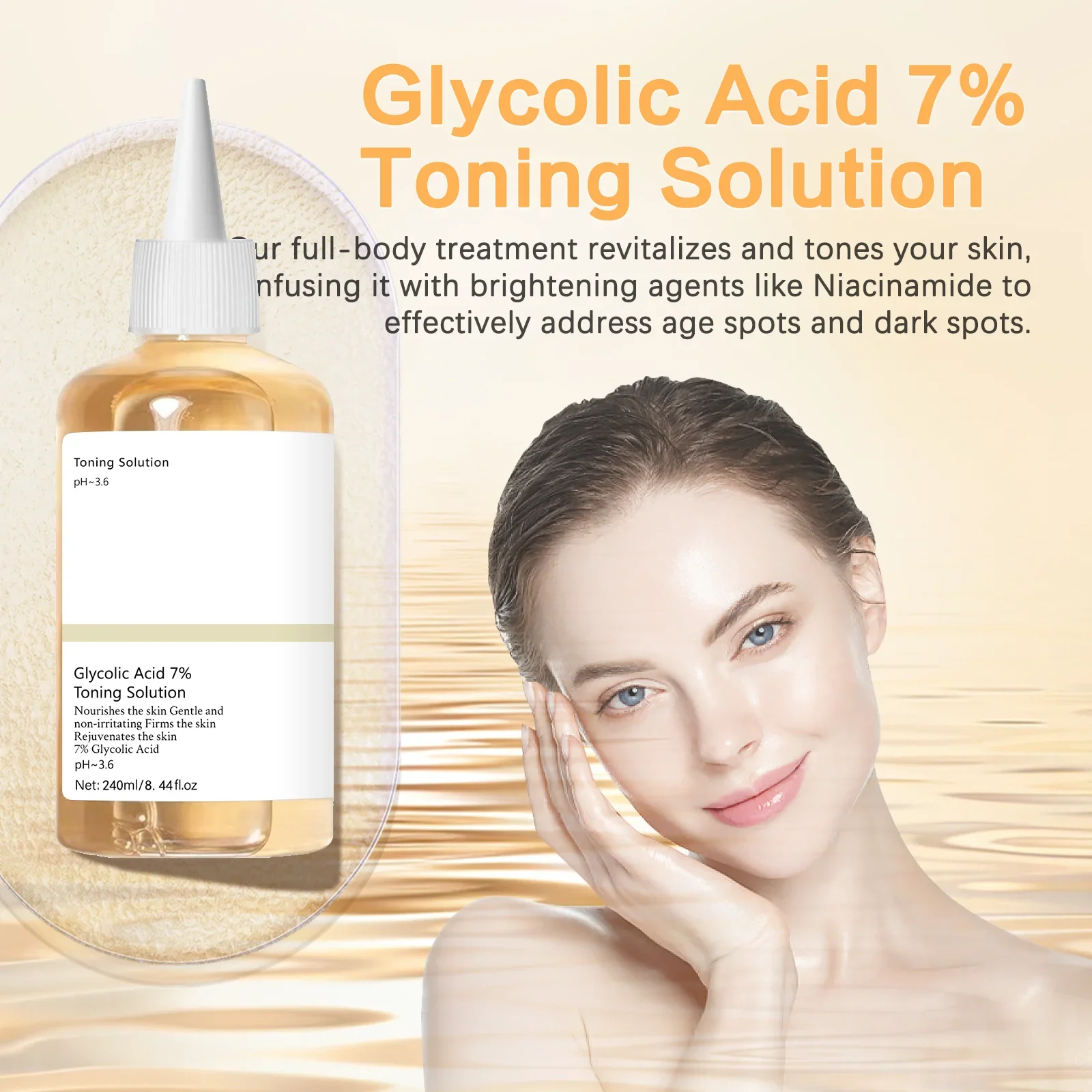 

7% Glycolic Acid Toning Solution 240ml Gently Exfoliates Remove Acne Brightens Skin Reduces Dark Spots & Acne w/ Niacinamide