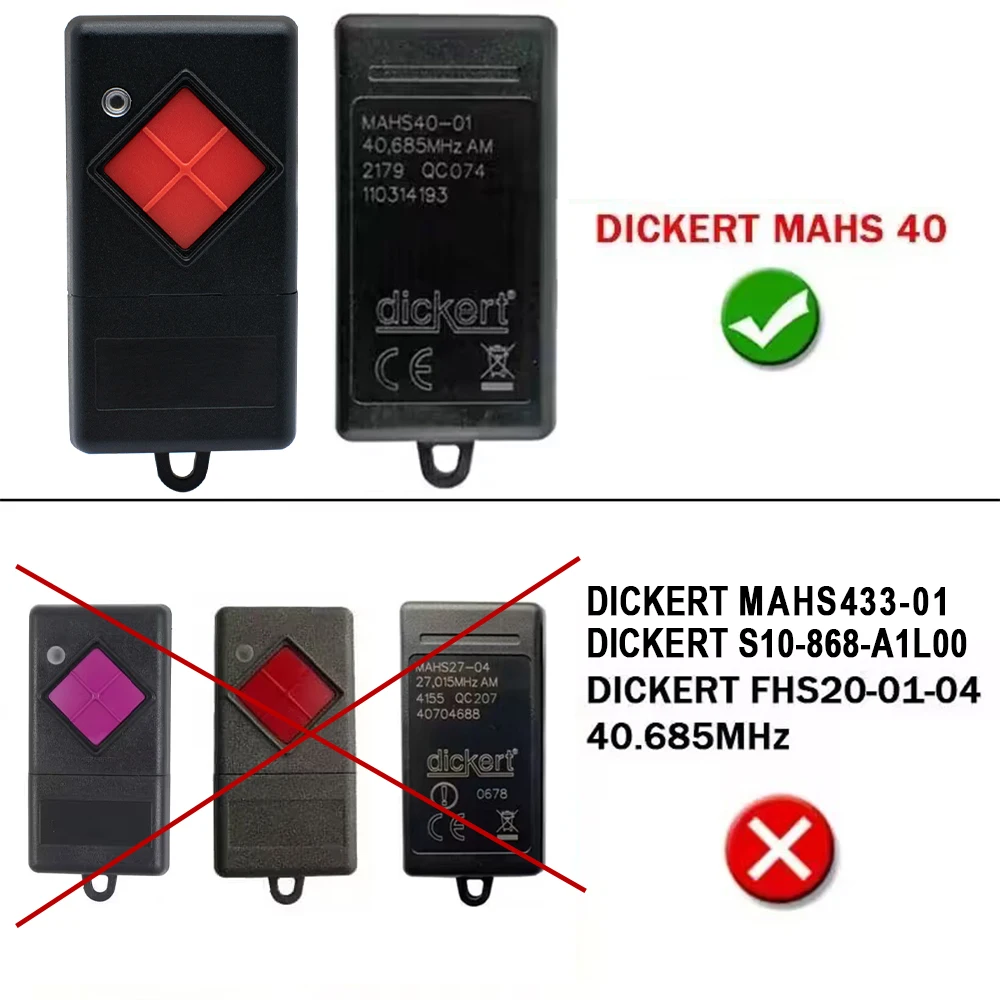 Imagem -02 - Dickert-transmissor de Porta de Garagem Portátil Mahs4001 Mahs40-04 Controle Remoto Compatível para Dickert Chave Vermelha 40mhz 40.685 Mhz