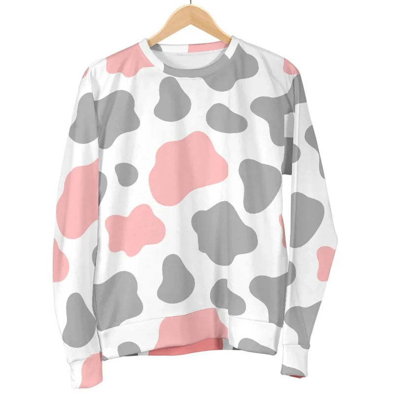 3D Animal Stripe Dairy Cow Print Spring Autumn Fashion Trend Neck Hoodie Sweatshirts Street Hip Hop Men Women Long Sleeve Tees