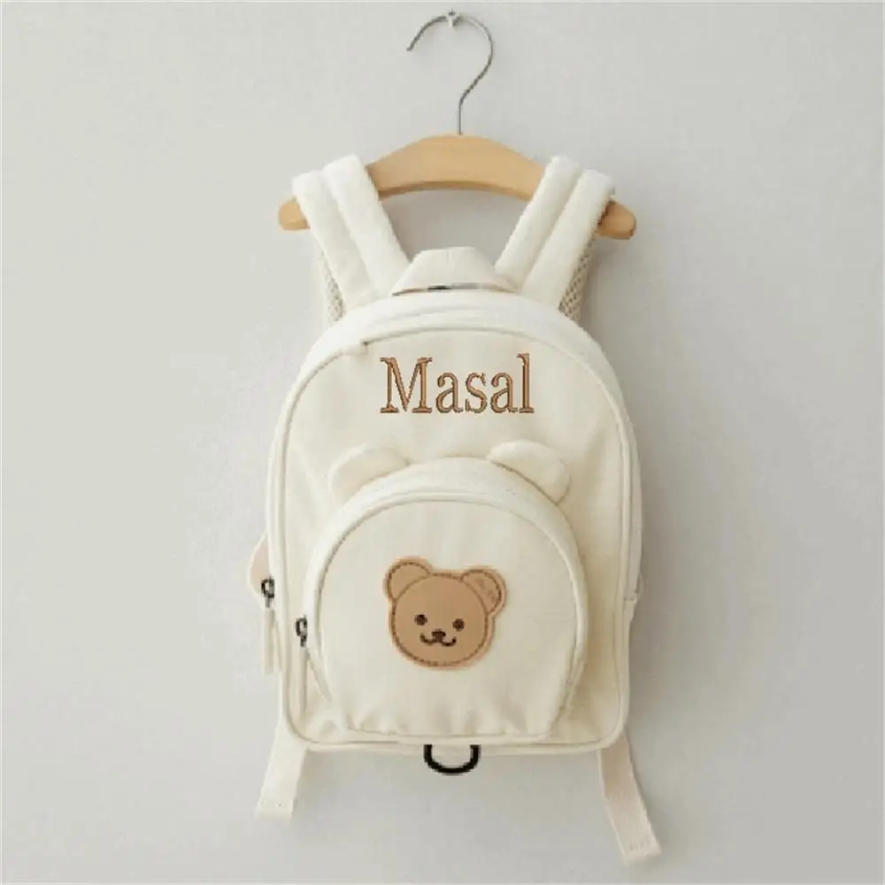 Mochila bordada personalizada para niños pequeños, Animal de dibujos animados, oso, conejito, Kawaii, almacenamiento de aperitivos al aire libre, bolsa de bebé