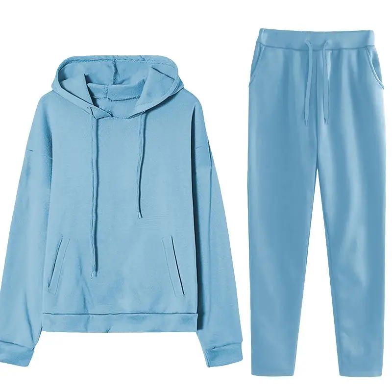 

2 pcs Set Women Men Solid Color Loose Sports Jogging Set Autumn Winter2 pcs Set Sports Pants Hoodies Running TrackSuit