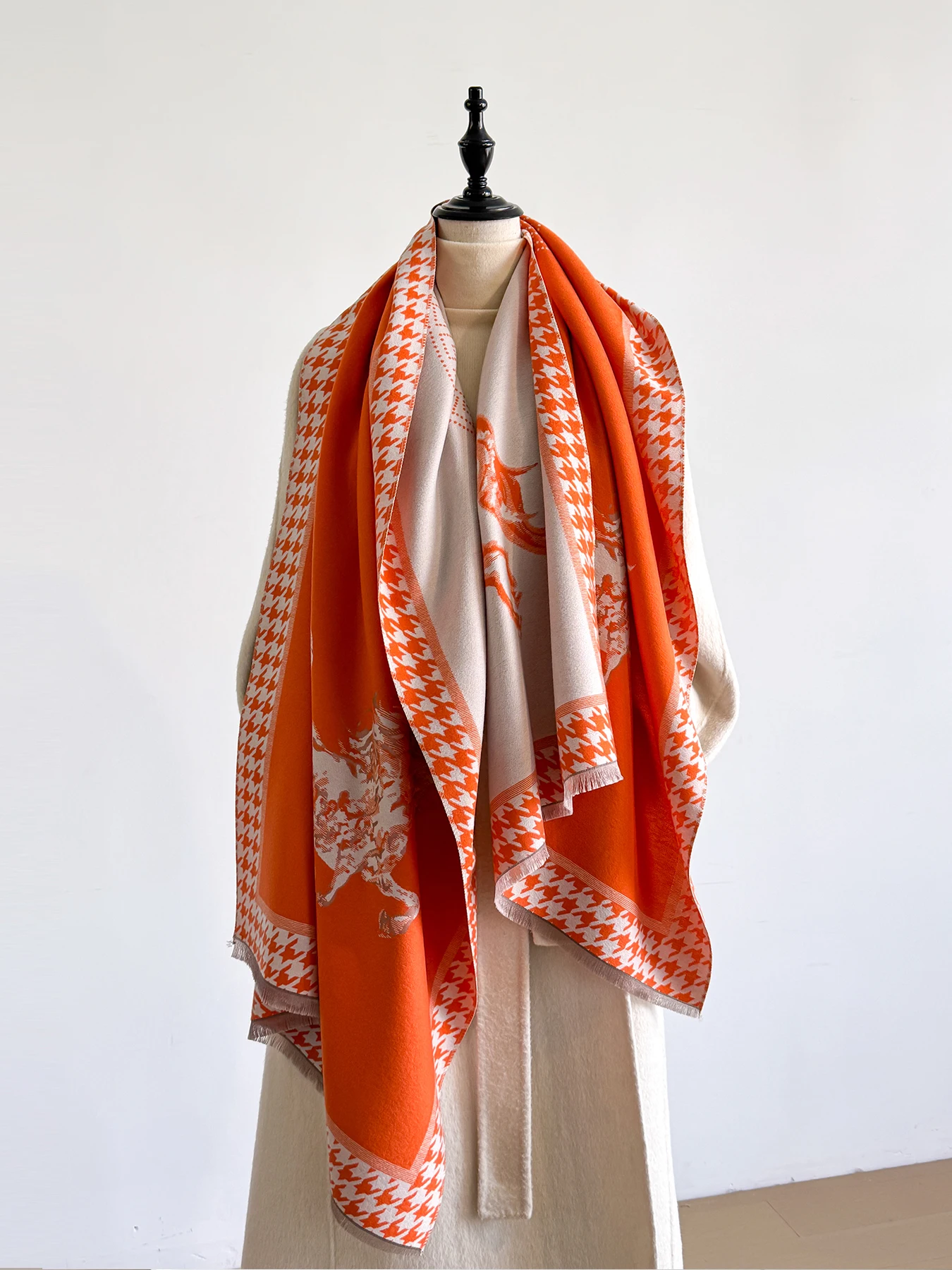 

Women's Winter Faux Cashmere Scarf - Thick Warm Cashew Flower & Animal Print Design, Multi-Functional Travel Blanket, Fashion