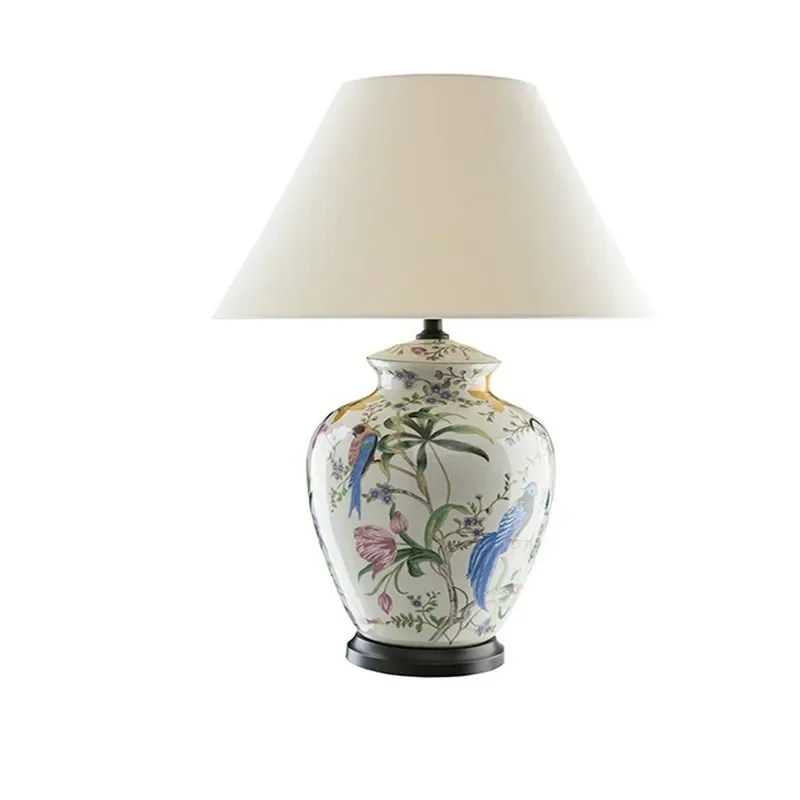 

Coral Flower and Bird Ceramic Table Lamp Hand-Painted Ceramic Table Lamp Crack Glaze Living Room Table Lamp