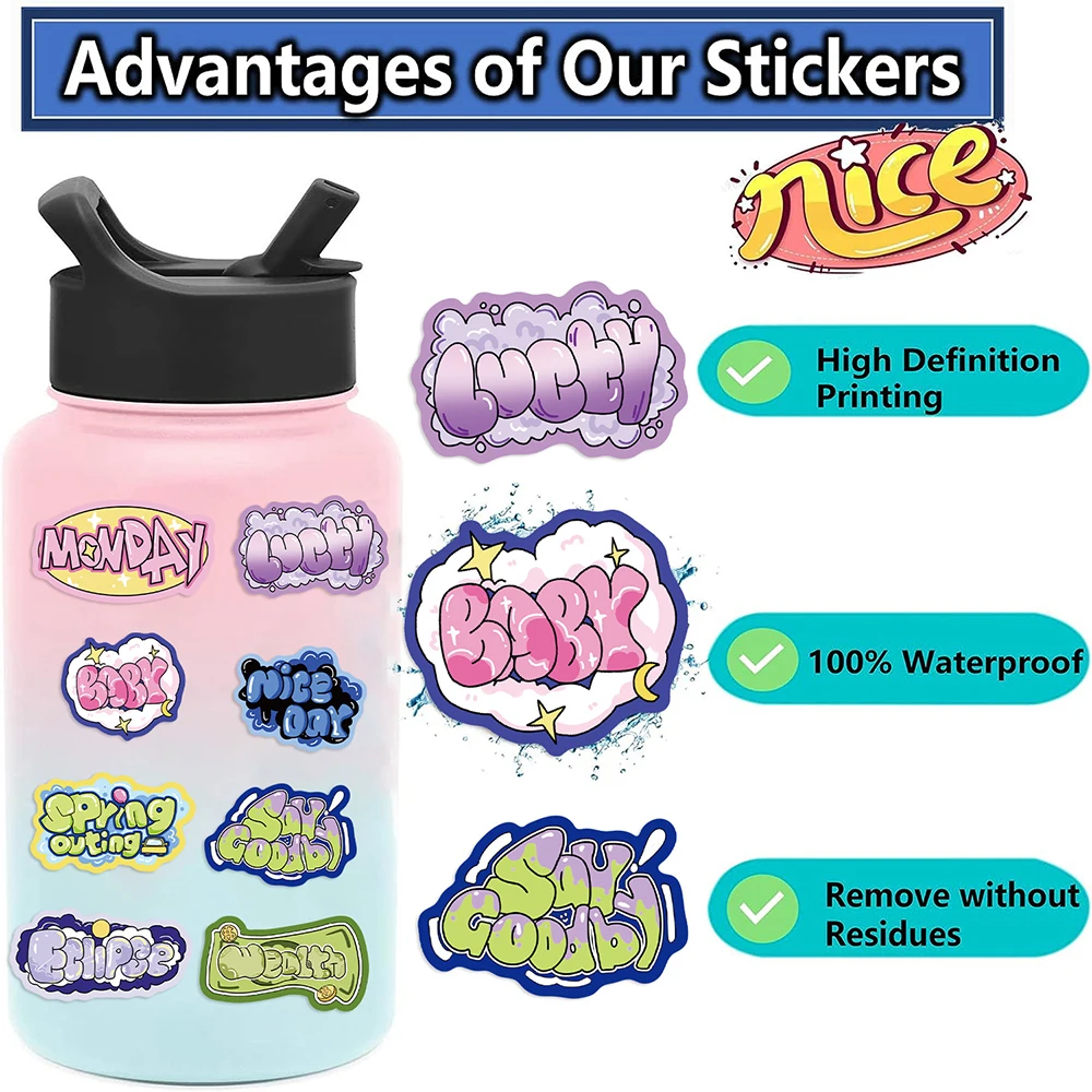 10/30/50PCS Cute English Graffiti INS Style Stickers Decals DIY Phone Luggage Laptop Guitar Cartoon Waterproof Sticker Kids Toy