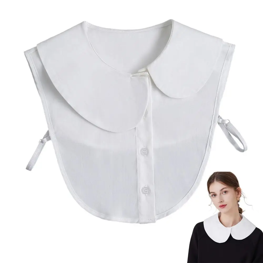 Detachable Front Tie White Fake Collar Ruffle Pure Cotton Ladies False Blouse Collar Comfortable Asymmetrical Ellipse