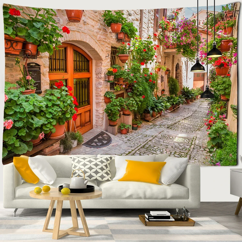 Beautiful Architecture Flower Path Print Wall Hippie Tapestry Polyester Fabric Decor Wall Rug Carpets Hanging Big Couch Blanket