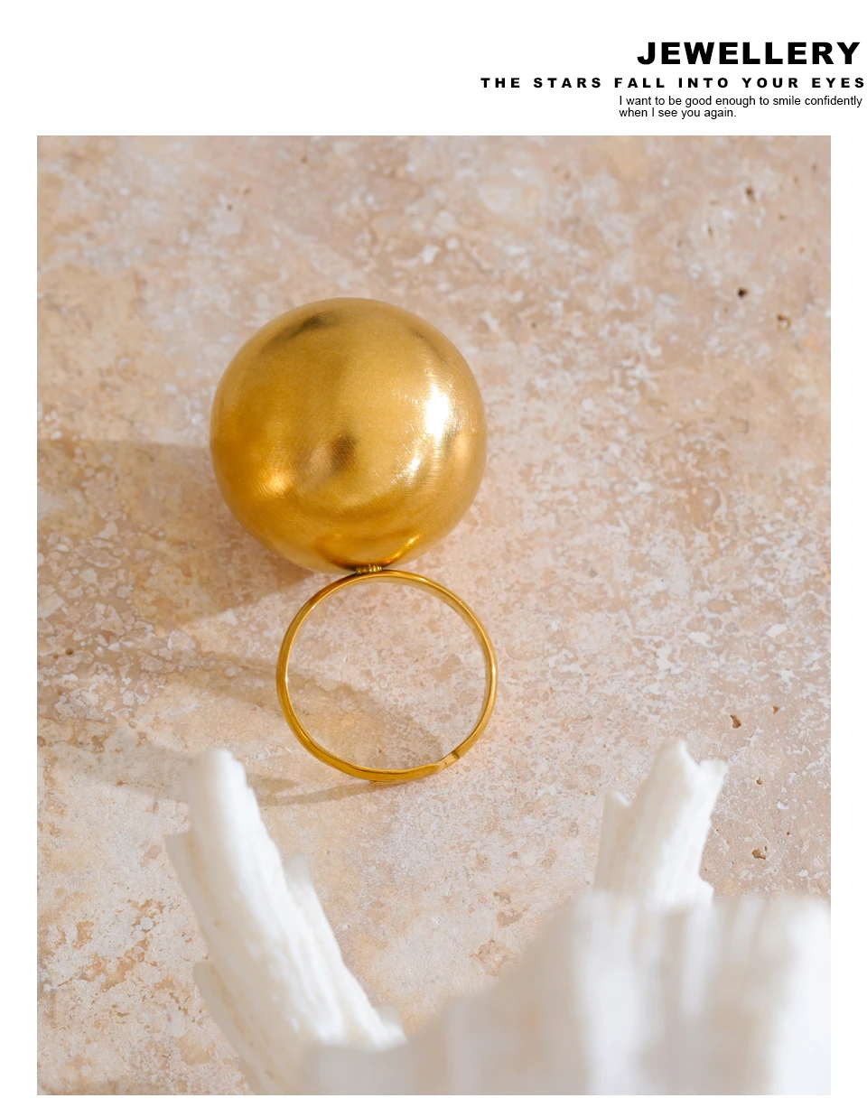 Yhpup Stilvoller, einzigartiger Edelstahl-Ring, 26 mm, große Kugel, verstellbar, 18 Karat Goldfarbe, wasserdicht, personalisierter Fingerschmuck, Geschenk – Detail 13