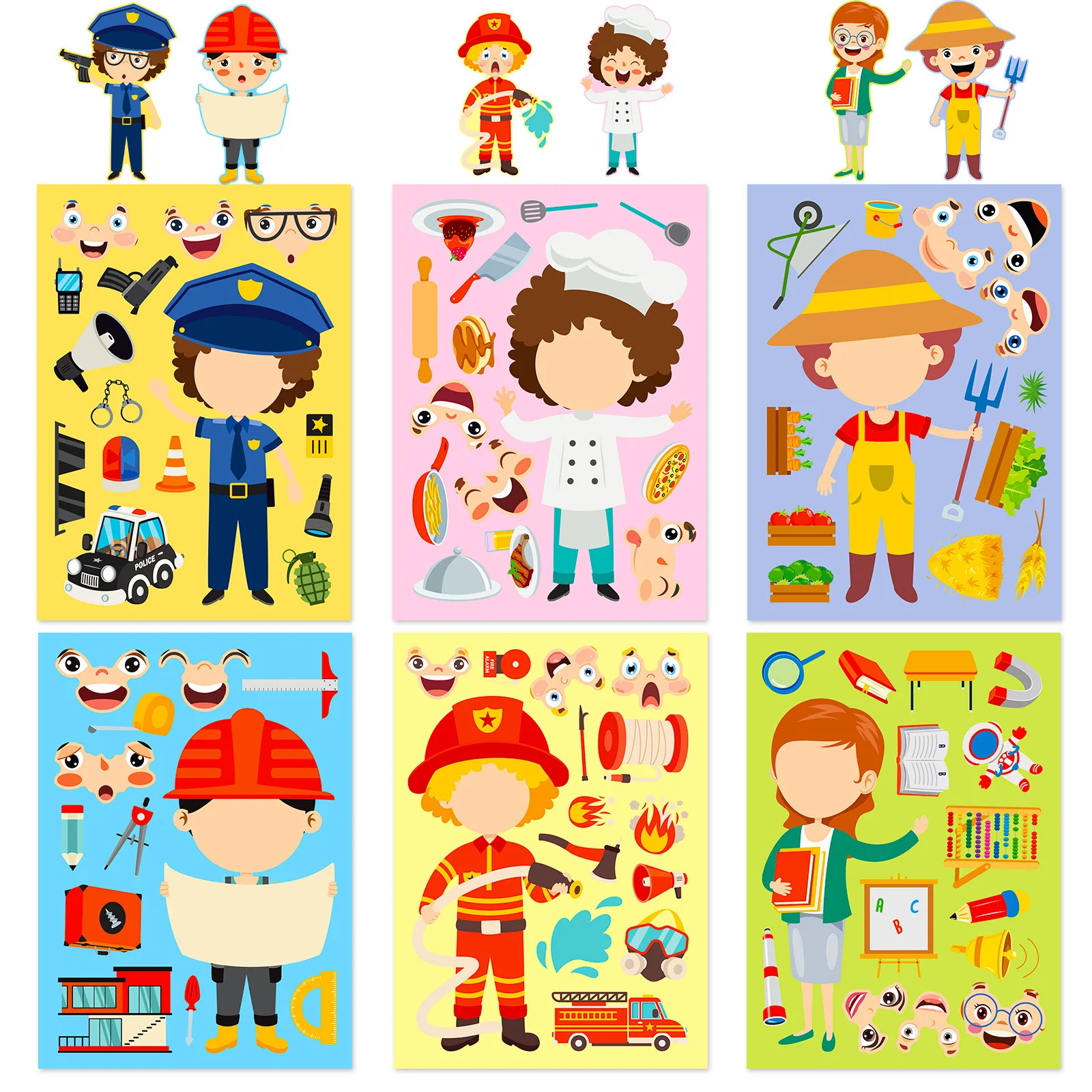

6 Sheets/Pack Career Dress Up Puzzle Stickers New Cross Border Parent Child Educational DIY Craft Decals for Cognitive Developme