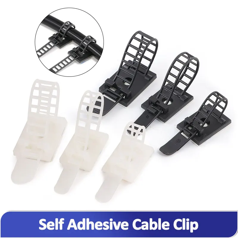10Pcs White Black Self Adhesive Cable Clips CL-1 CL-2 CL-3 Mount Wire Clamps Line Tie Fixed Adjustable Car Wire Cord Holder