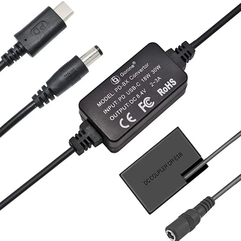 ACK-E18 PD USB-C AC Adapter DC Coupler Charger Kit Replace LP-E17 Battery for Canon EOS Rebel T6i T7i SL3 750D 760D 800D Camera