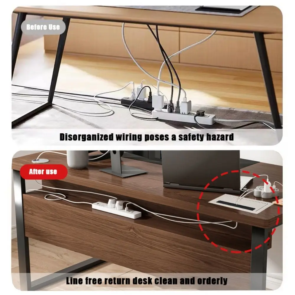 

Flip Cover Conference Table Threading Box with Brush Square Office Desk Wiring Box Aluminum Alloy Wire Hole Cover