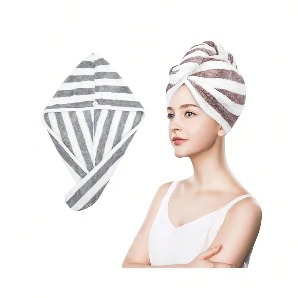 

Microfiber Hair Towel Wrap, Soft Lightweight Hair Turben Towel, Super Absorbent Quick Dry Hair Turban With Button, Larger Microfiber Hair Towels For Women Curly Long Hair